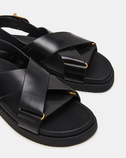 DONELLI Black Leather Strappy Footbed Women's Sandal