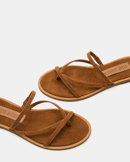 ELLERY Chestnut Suede Strappy Thong Slide Women's Sandal