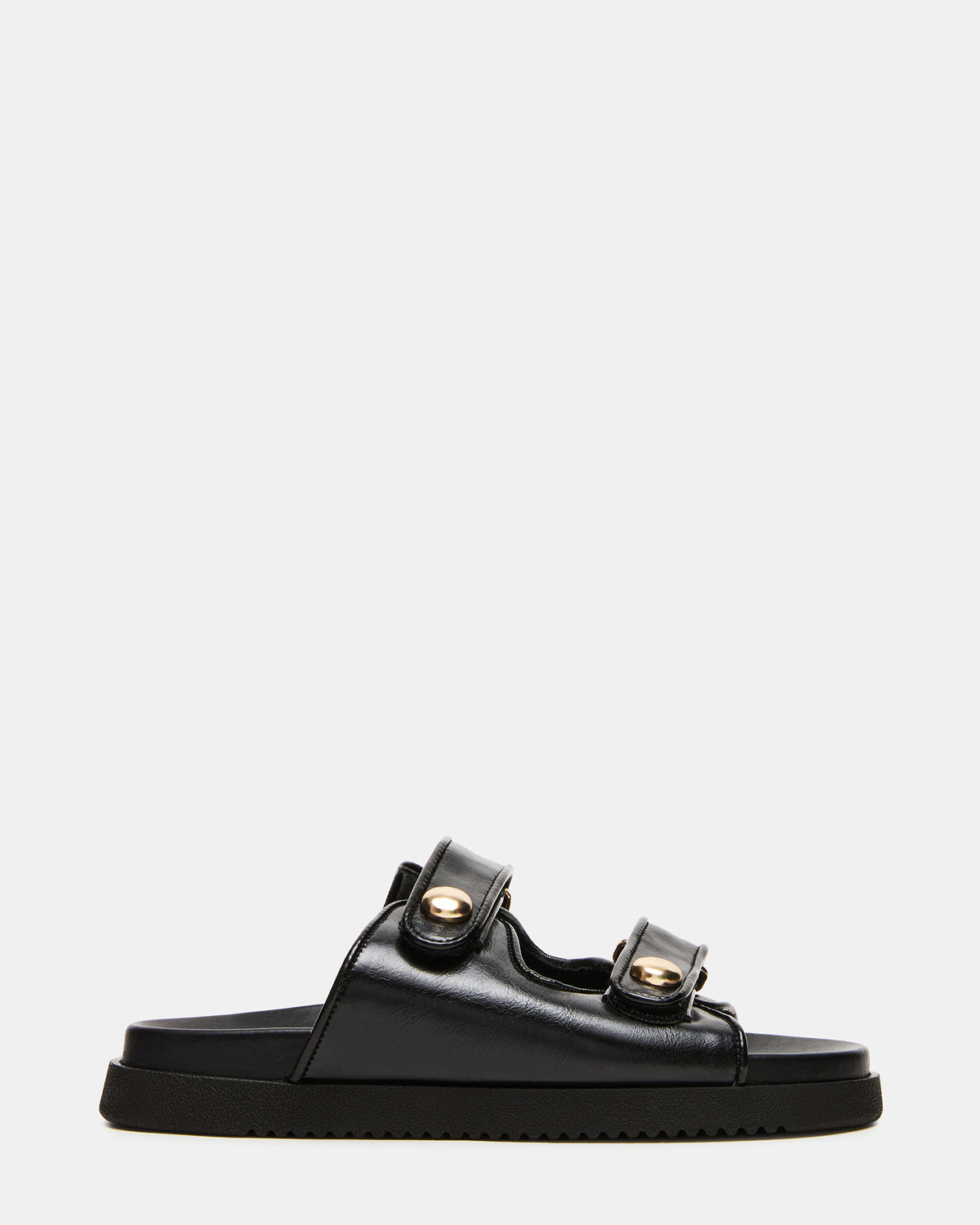 ATHENS Black Leather Slide Footbed Flatform Women's Sandal