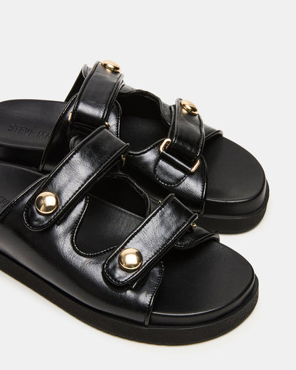 ATHENS Black Leather Slide Footbed Flatform Women's Sandal