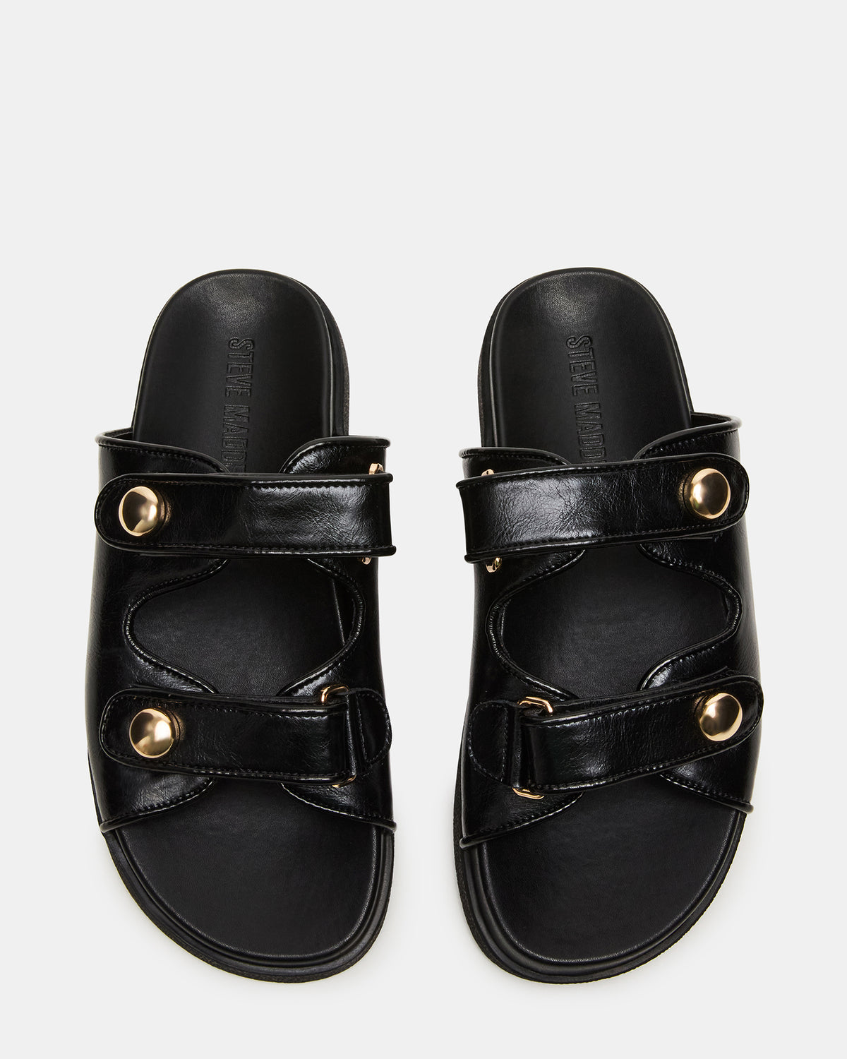 ATHENS Black Leather Slide Footbed Flatform Women's Sandal