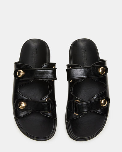 ATHENS Black Leather Slide Footbed Flatform Women's Sandal