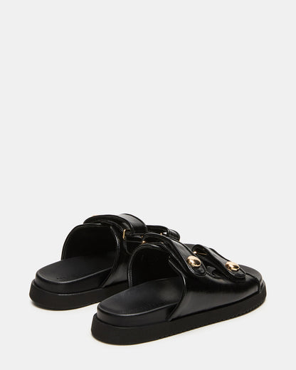 ATHENS Black Leather Slide Footbed Flatform Women's Sandal