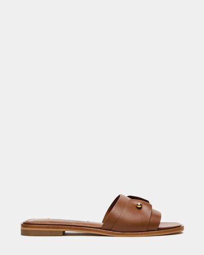 HASTEN Brown Leather Gold Detail Slide Women's Sandal