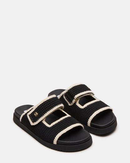 MAYSIE Black Multi Woven Flatform Footbed Slide Women's Sandal