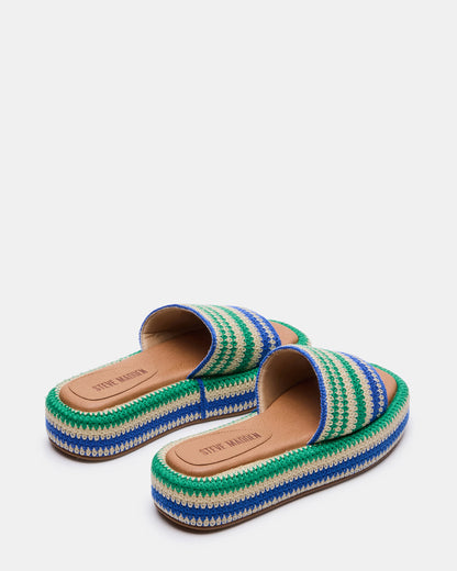 BEACHY Woven Green Multi Platform Slide Women's Sandal