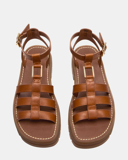 JARELLI Tan Leather Strappy Platform Women's Sandal