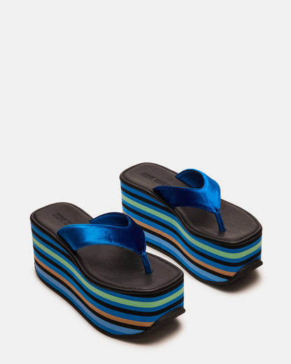 SEVILLA Blue Multi Thong Platform Chunky Flatform Square-Toe Women's Sandal