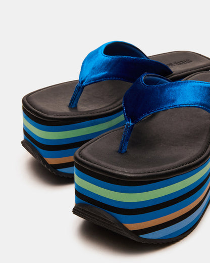SEVILLA Blue Multi Thong Platform Chunky Flatform Square-Toe Women's Sandal