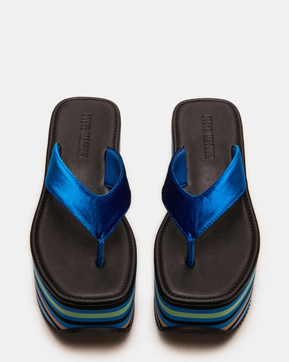 SEVILLA Blue Multi Thong Platform Chunky Flatform Square-Toe Women's Sandal