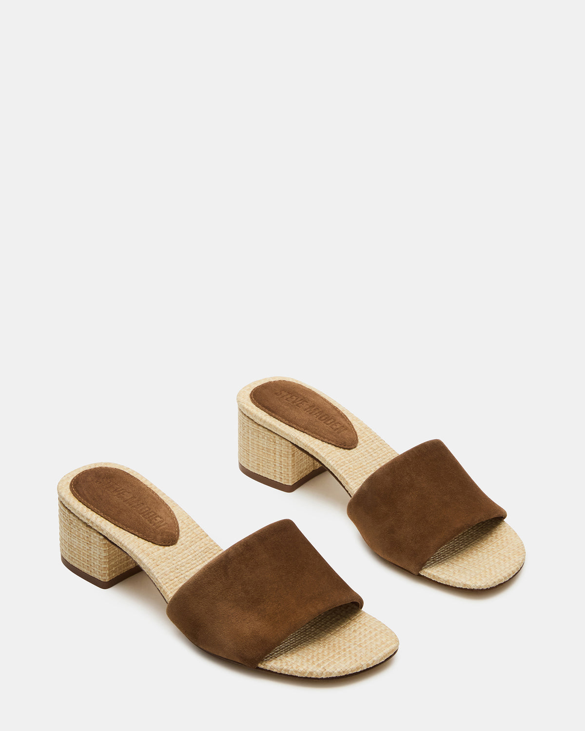 HAILEE Chestnut Suede Women's Square-Toe Raffia Block Heel Mule Sandal