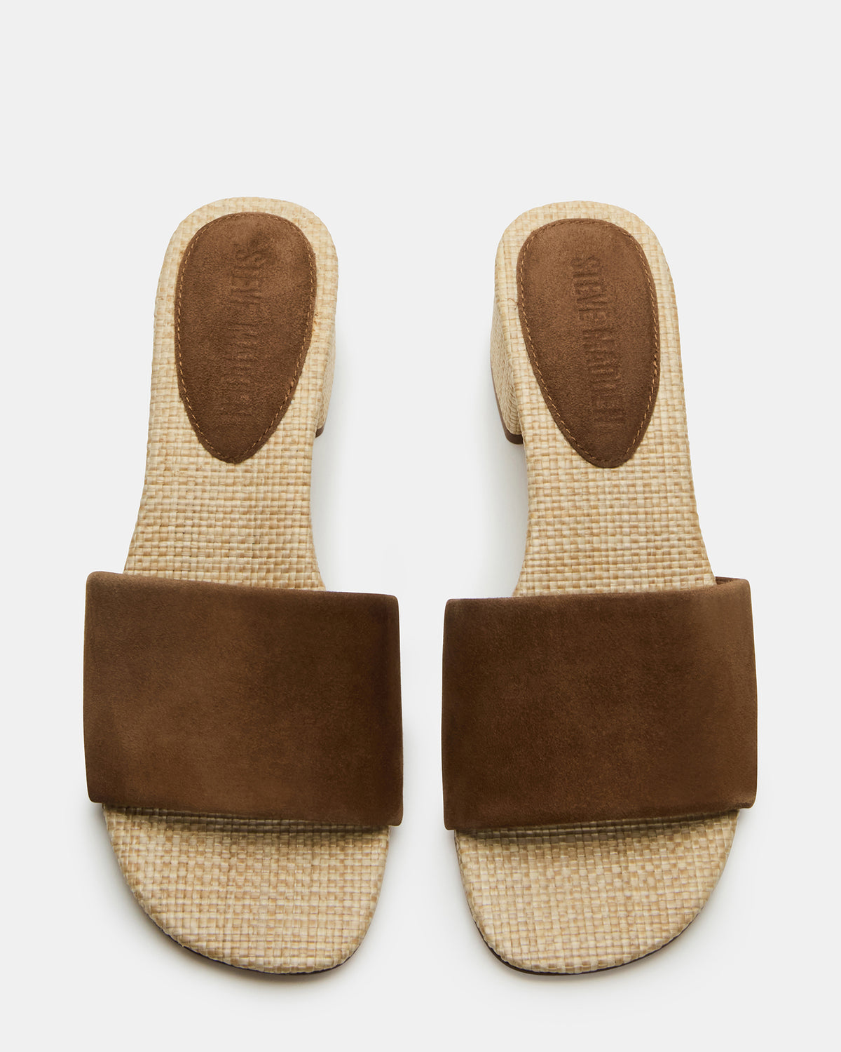 HAILEE Chestnut Suede Women's Square-Toe Raffia Block Heel Mule Sandal