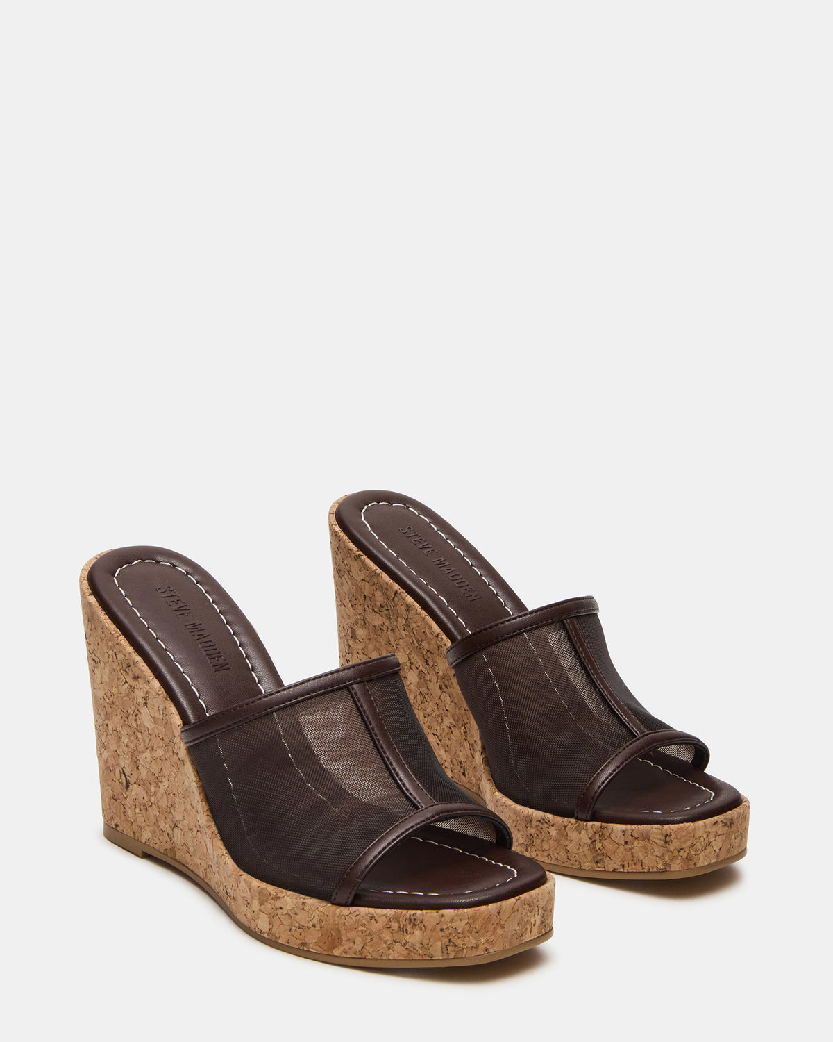 CRUZ Brown Square-Toe Platform Mesh Wedge Mule Women's Sandal