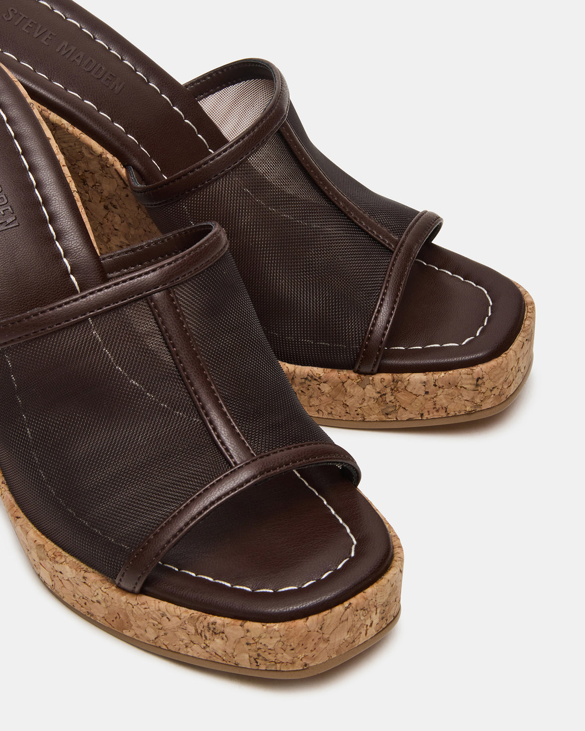 CRUZ Brown Square-Toe Platform Mesh Wedge Mule Women's Sandal
