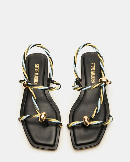 LOCO Black Multi Women's Strappy Square Toe Sandal