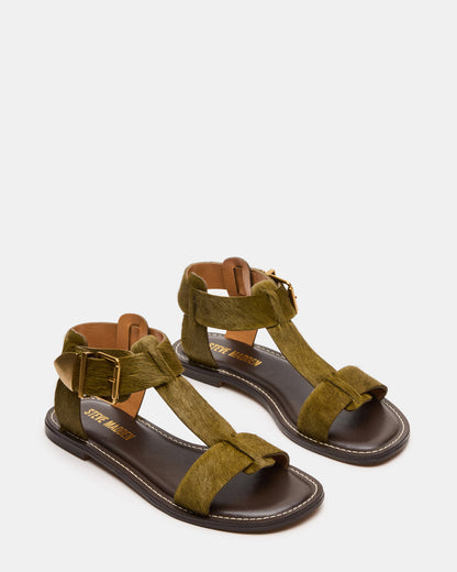 BRAZINN Olive Strappy Flat Sandal Women's Sandal
