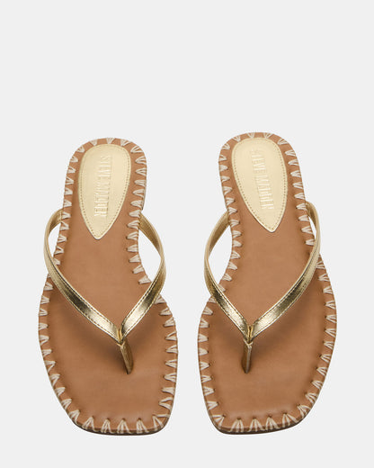 MARELLA Gold Leather Women's Thong Square-Toe Sandal