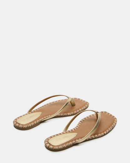 MARELLA Gold Leather Women's Thong Square-Toe Sandal