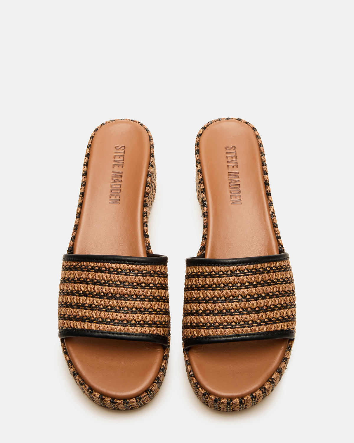 COSIMA Black/Beige Platform Raffia Slide Women's Sandal