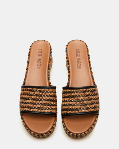 COSIMA Black/Beige Platform Raffia Slide Women's Sandal