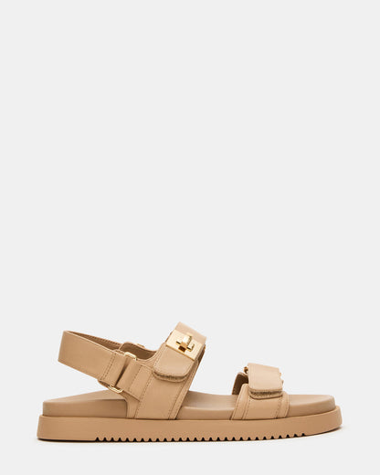 MONA Beige Leather Flatform Women's Sandal