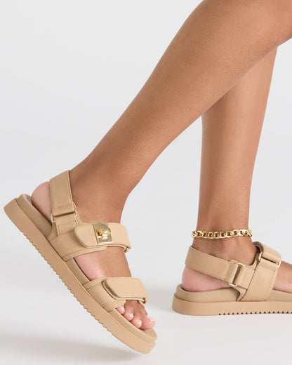 MONA Beige Leather Flatform Women's Sandal