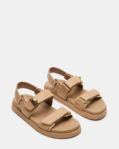 MONA Beige Leather Flatform Women's Sandal