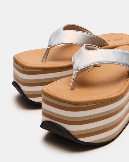 SEVILLA Natural Multi Thong Platform Chunky Flatform Square-Toe Women's Sandal