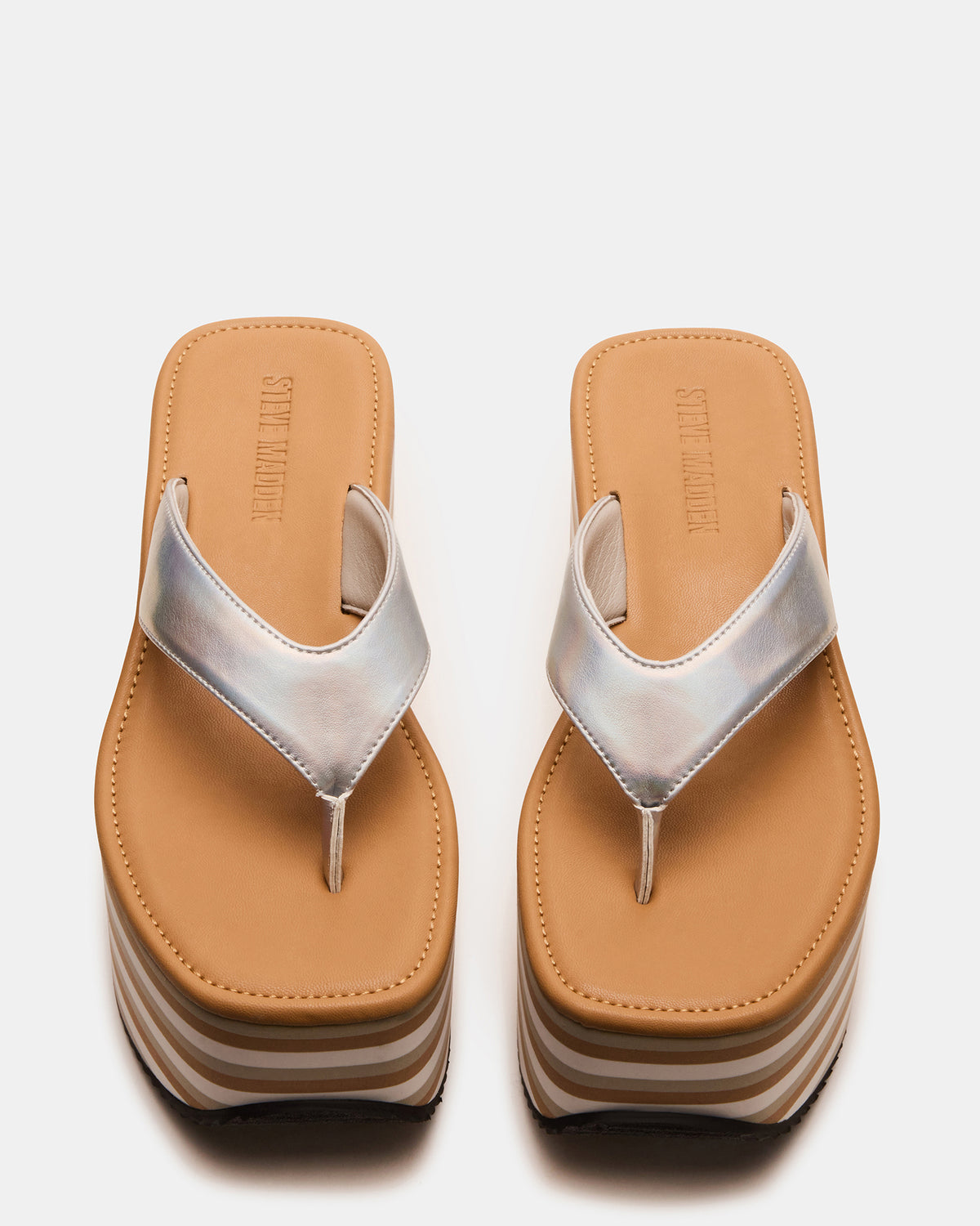 SEVILLA Natural Multi Thong Platform Chunky Flatform Square-Toe Women's Sandal