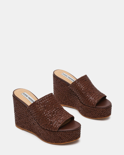 CASSI Brown Platform Raffia Wedge Women's Sandal