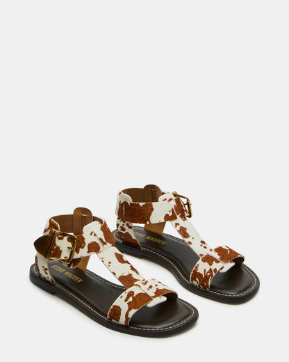 BRAZINN Brown Cow Print Strappy Flat Sandal Women's Sandal