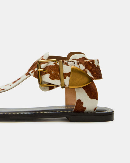 BRAZINN Brown Cow Print Strappy Flat Sandal Women's Sandal