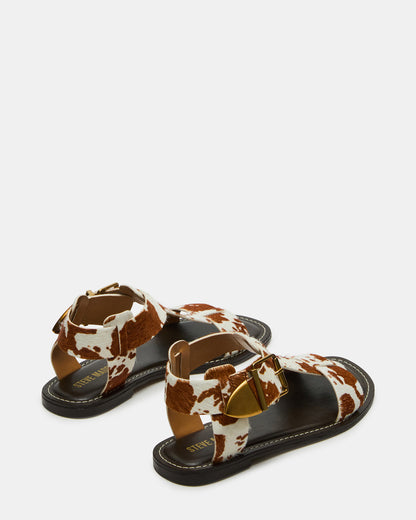 BRAZINN Brown Cow Print Strappy Flat Sandal Women's Sandal
