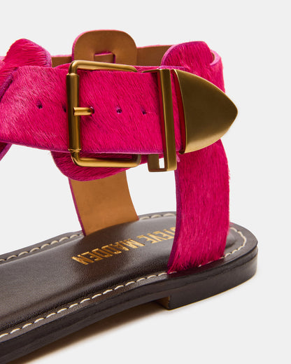 BRAZINN Hot Pink Strappy Flat Sandal Women's Sandal