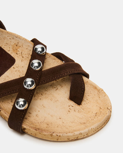 KELSO Brown Suede Flatform Strappy Studded Women's Sandal