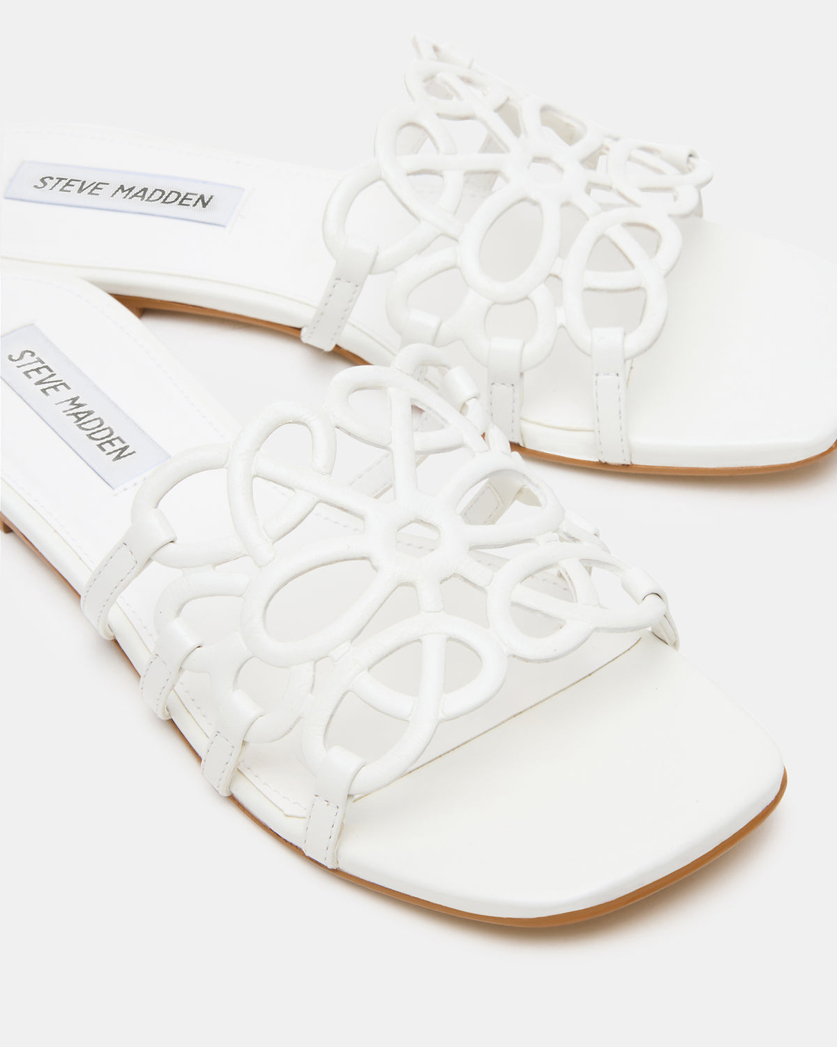 LOTUS White Leather Square-Toe Slide Women's Sandal