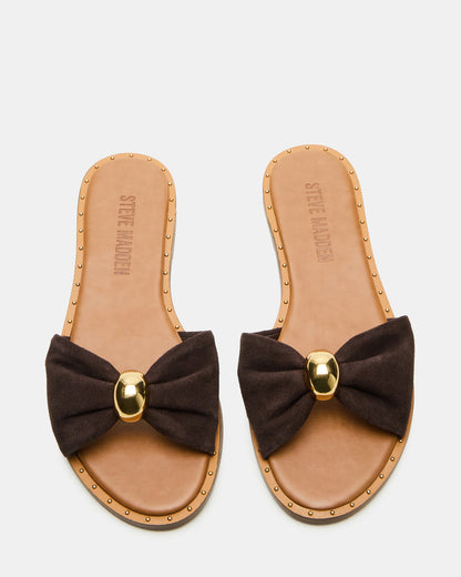 DIPSY Brown Suede Slide Rounded Toe Women's Sandal