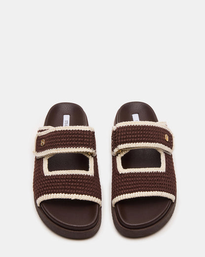 MAYSIE Brown Multi Woven Flatform Footbed Slide Women's Sandal