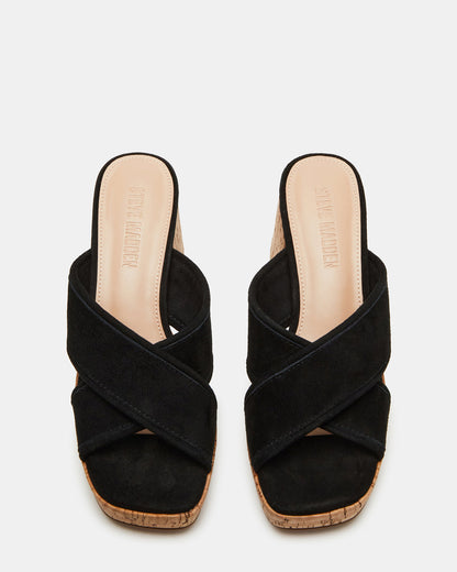 MARSDEN Black Suede Women's Platform Square-Toe Mule Sandal