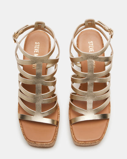 COZETTE Gold Leather Women's Platform Square-Toe Wedge Sandal