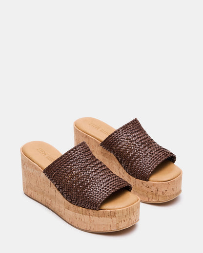 COASTAL Brown Raffia Platform Wedge Mule Women's Sandal