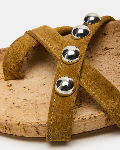 KELSO Olive Suede Flatform Strappy Studded Women's Sandal