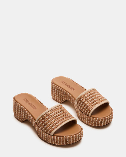 COSIMA Natural Platform Raffia Slide Women's Sandal