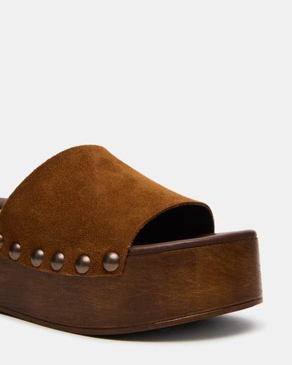 CONGA Tan Suede Platform Wood Bottom Slide Women's Sandal