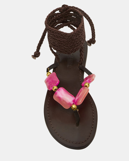 TASHA Pink Multi Strappy Lace-Up Flat Women's Sandal