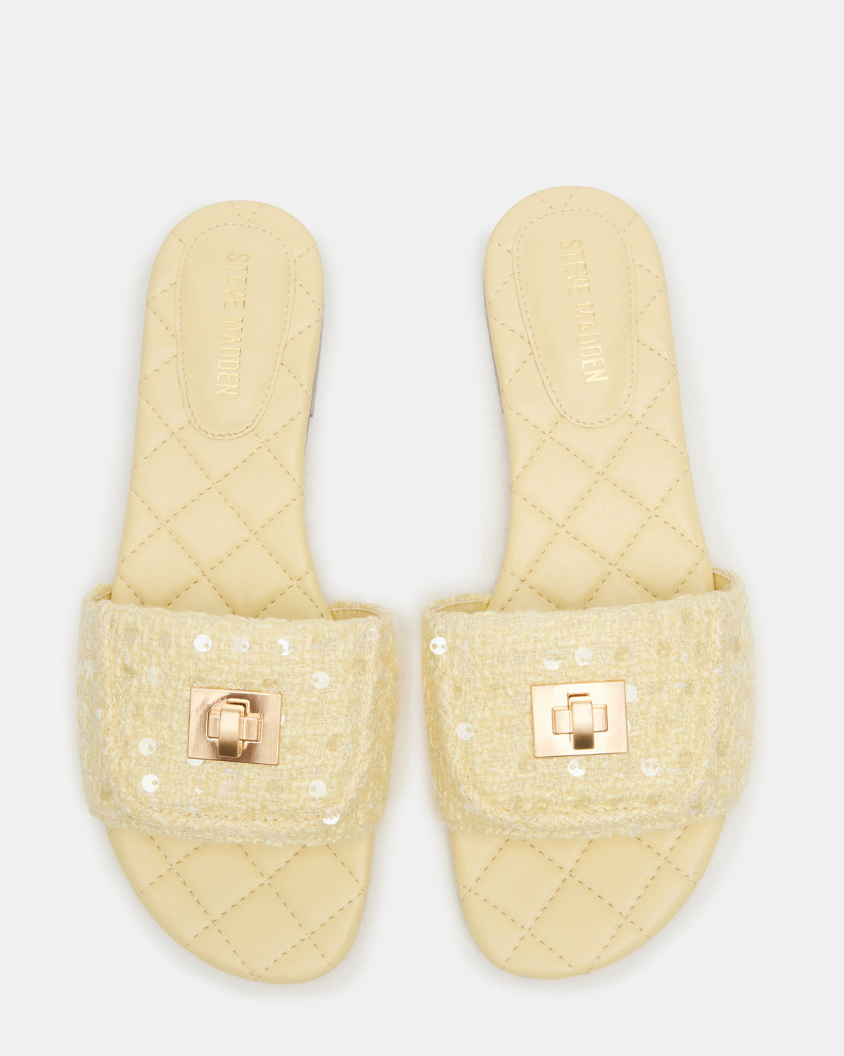 MORELAND Sequin Yellow Quilted Slide Women's Sandal