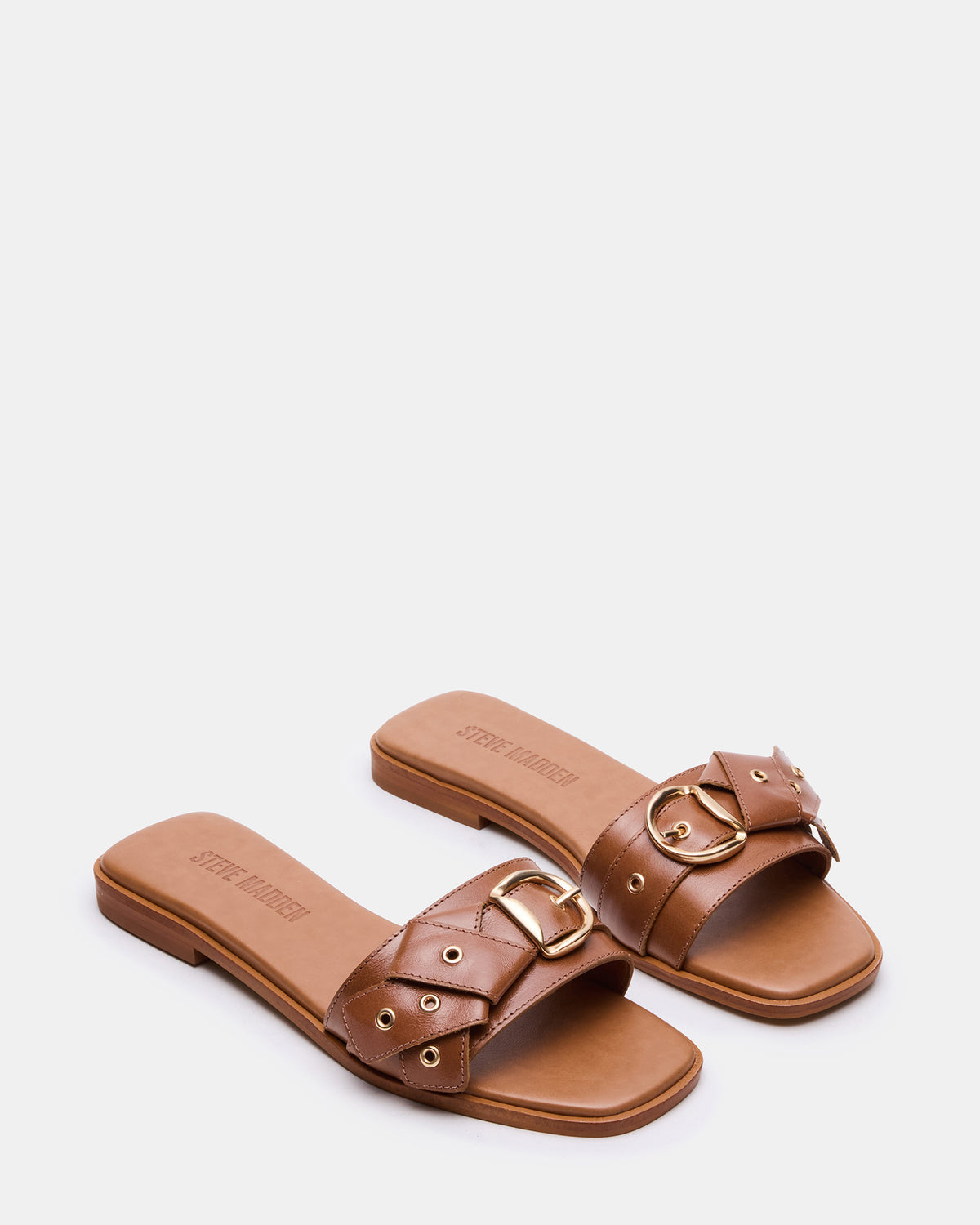 HILARIA Tan Leather Square-Toe Slide Women's Sandal
