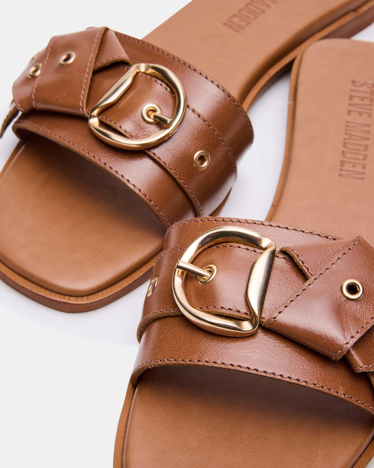 HILARIA Tan Leather Square-Toe Slide Women's Sandal