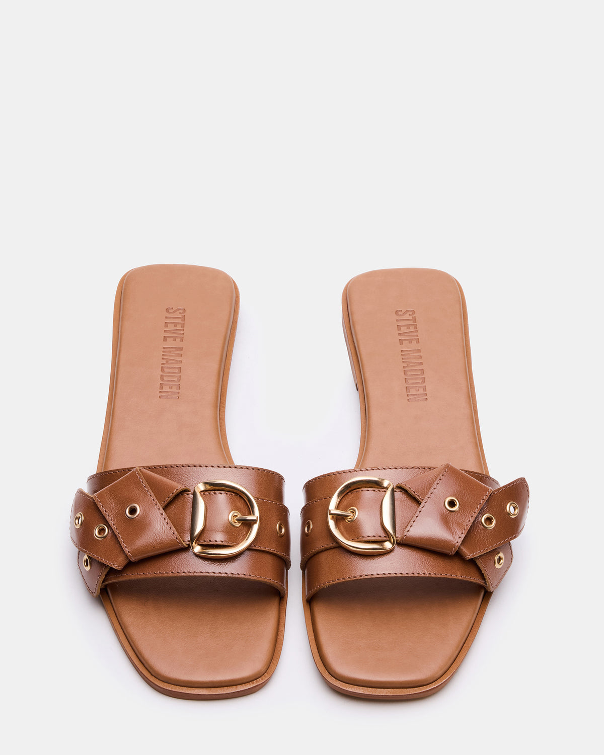 HILARIA Tan Leather Square-Toe Slide Women's Sandal