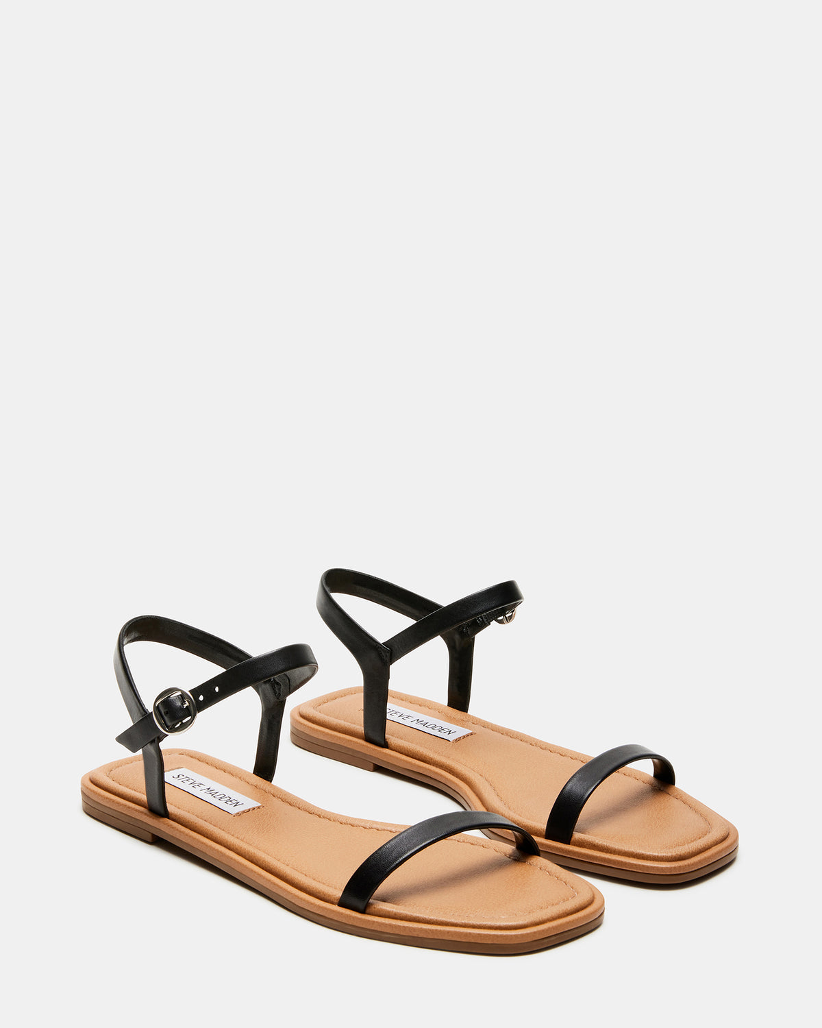 CAMARI Black Leather Square Toe Strappy Sandal | Women's Sandals